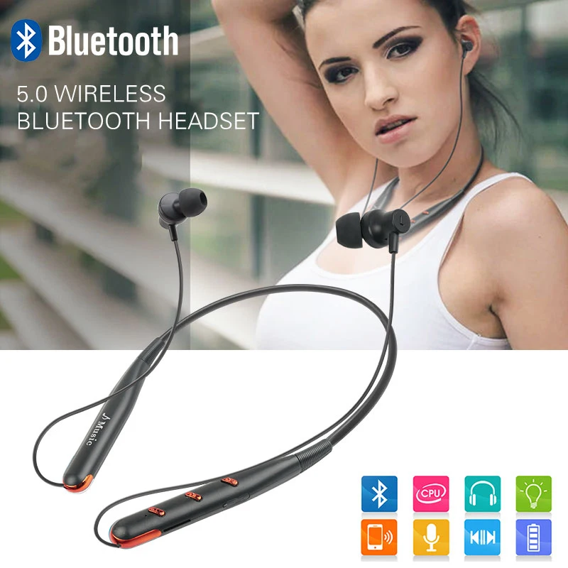 Bluetooth 5,0, беспроводные наушники для шеи, Bluetooth гарнитура, бас, стерео, водонепроницаемый, встроенный микрофон, поддержка tf-карты для Iphone, huawei