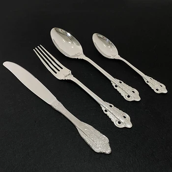 

Silver 16/24Pcs Portable Reusable Cutlery 18/10 Stainless Steel Dinnerware Set Flatware Knife Fork Spoon Teaspoon Cutley Set