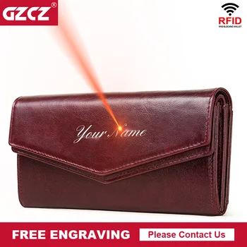 

GZCZ Rfid Fashion Women Clutch Leather Wallets Long Style Multi-Functional Coin Purse Portomonee Clamp For Phone Handy Passport