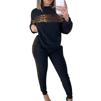 

Female Suits Outfits Casual Ladies Autumn Leopard Striped Clothing Set Winter Women Casual Pullovers Two Piece Set Sportwear D25