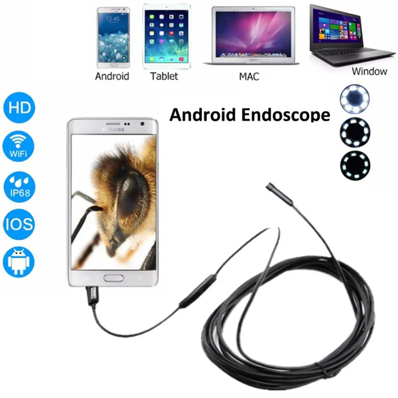 Эндоскопа камера 6LED для Android 1,3 MP 5,5 мм Бороскоп USB 1/1. 5/2/3,5/5 м Змеиный водонепроницаемый трубчатый Телефон IP67 осмотр