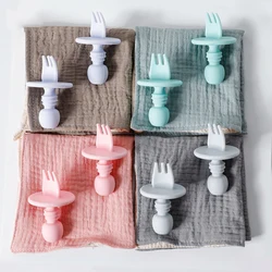Silicone Spoon Baby Learn To Eat Training Spoon Short Handle Baby Food Supplement Silicone Soft Spoon Fork Spoon Tableware Set