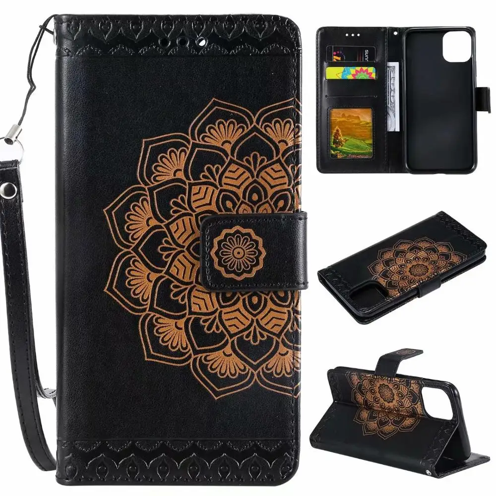 

Retro Flip Leather Wallet Phone Case For iPhoneX 5 8 7 6 6S Plus Cover For IphoneXR XS Mandala Henna Floral Flower Pattern Capa