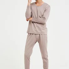 Шелковая Хлопковая пижама, костюм, осенняя одежда, брюки с круглым воротником и нижней рубашкой, тонкое Мужское нижнее белье LVFAN ZC0006