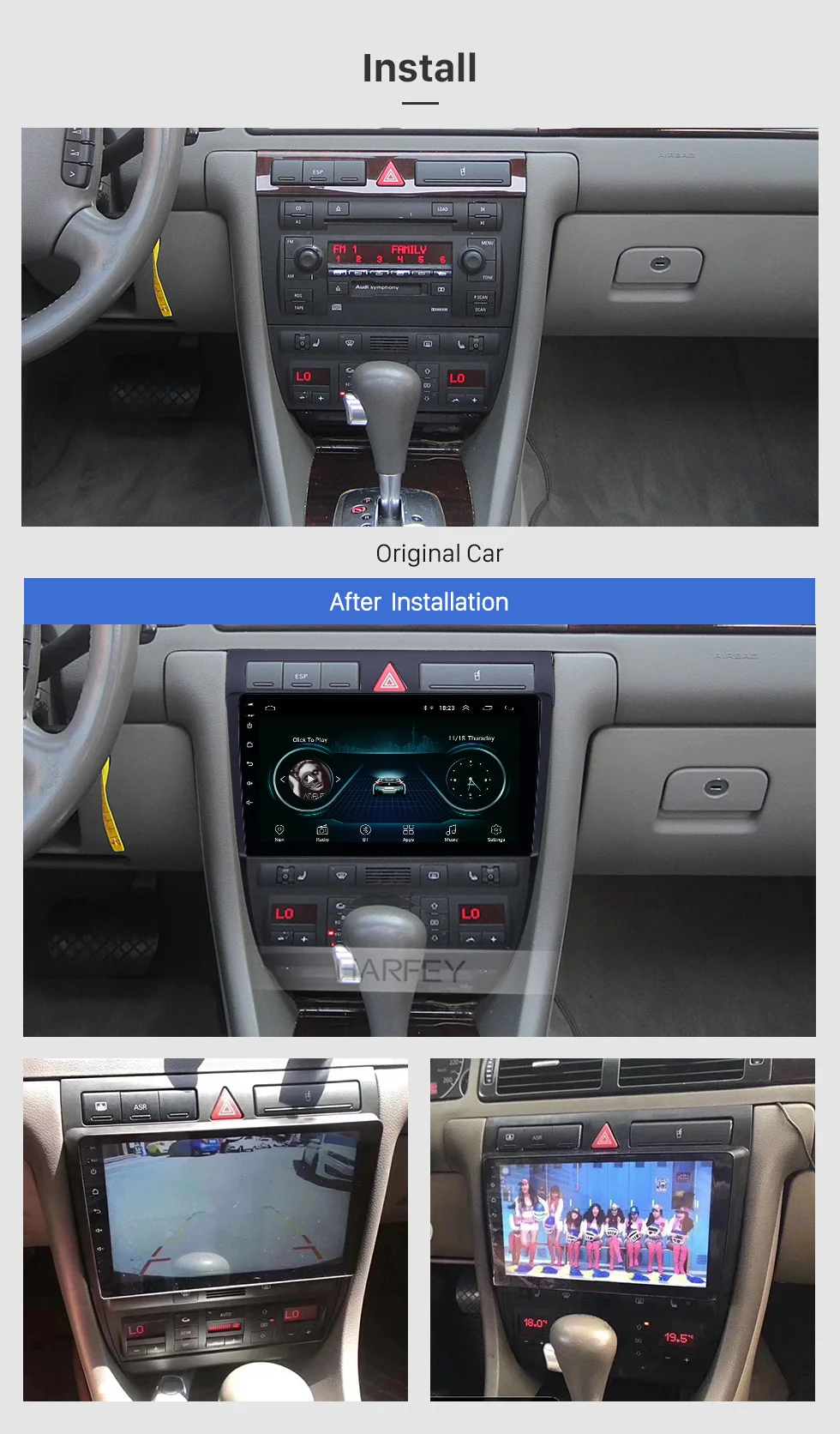 Harfey 2din 9 дюймов Android 8.1GPS навигации автомобиля радио для Audi A6 S6 RS6 1997-2004 WI-FI HD сенсорный AUX USB поддержка Carplay