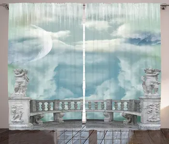 

Mystic Curtains Balcony in The Sky with Angel Castle in Victorian Style Architecture Living Room Bedroom Window Drapes Blue