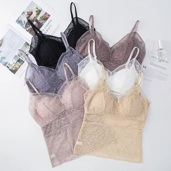 

Sexy Lace Vest Summer Tank Tops Women French Style Crop Top Soft Ladies Padded Plus Size Lingerie Femme Wireless Camisole XL