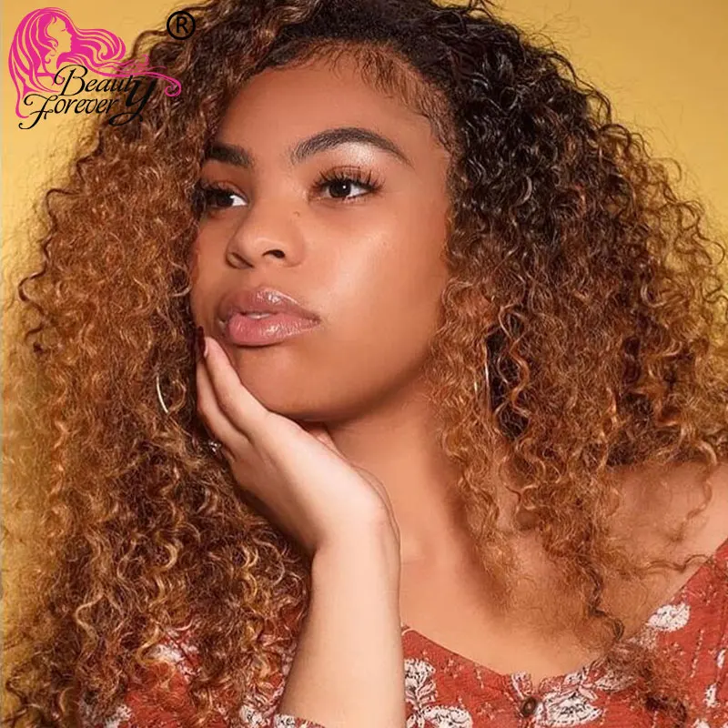 Beauty Forever 13*4 кудрявые кружевные передние человеческие волосы парики Ombre 1B 30 цветов