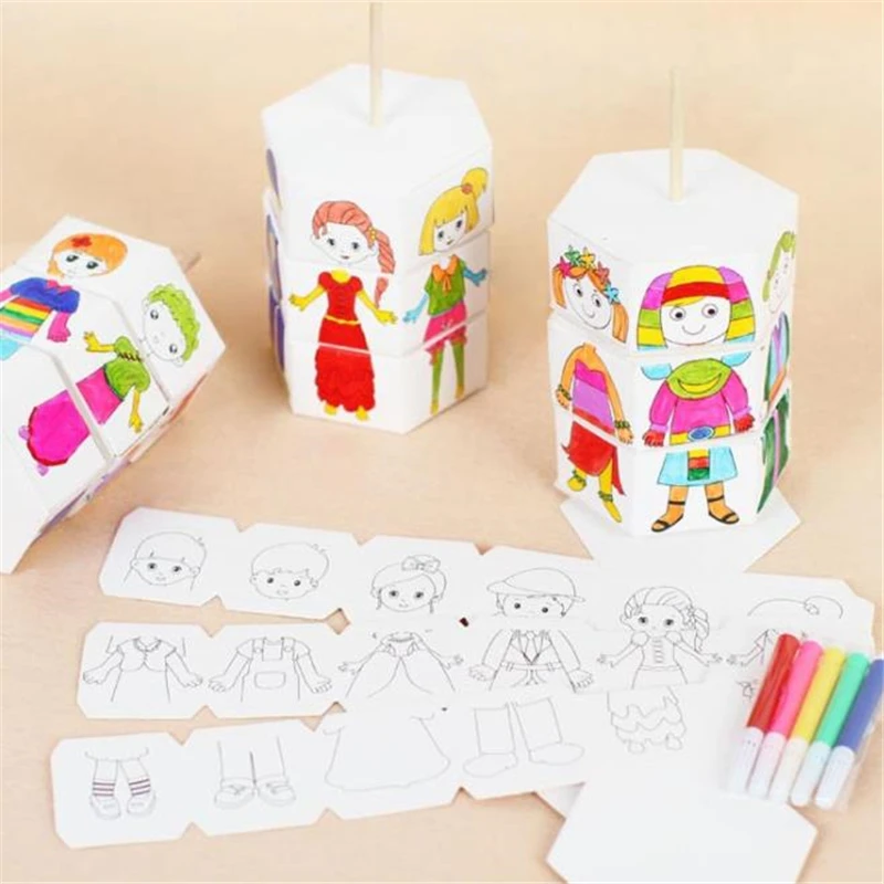 

Kids Rotary DIY Paper Color Matching Rotation Change Clothes Doll Creative Handcraft Puzzle Kindergarten Craft Toys For Children