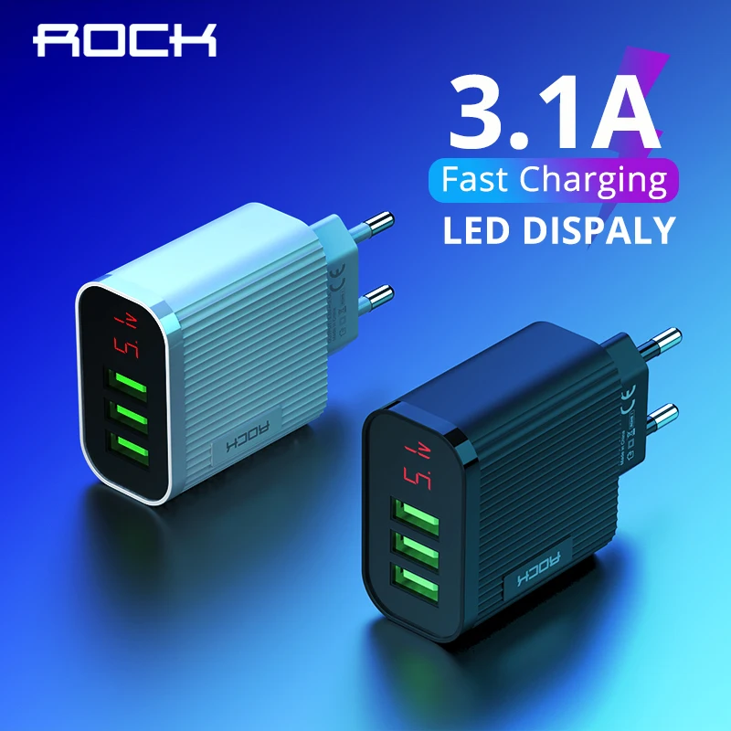 Рок цифровой дисплей USB зарядное устройство 3 порта 3A Смарт быстрое телефон