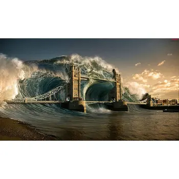 

Square round full diamond painting surf bridge disaster movie picture diamond mosaic landscape decoration kit 20x40cm