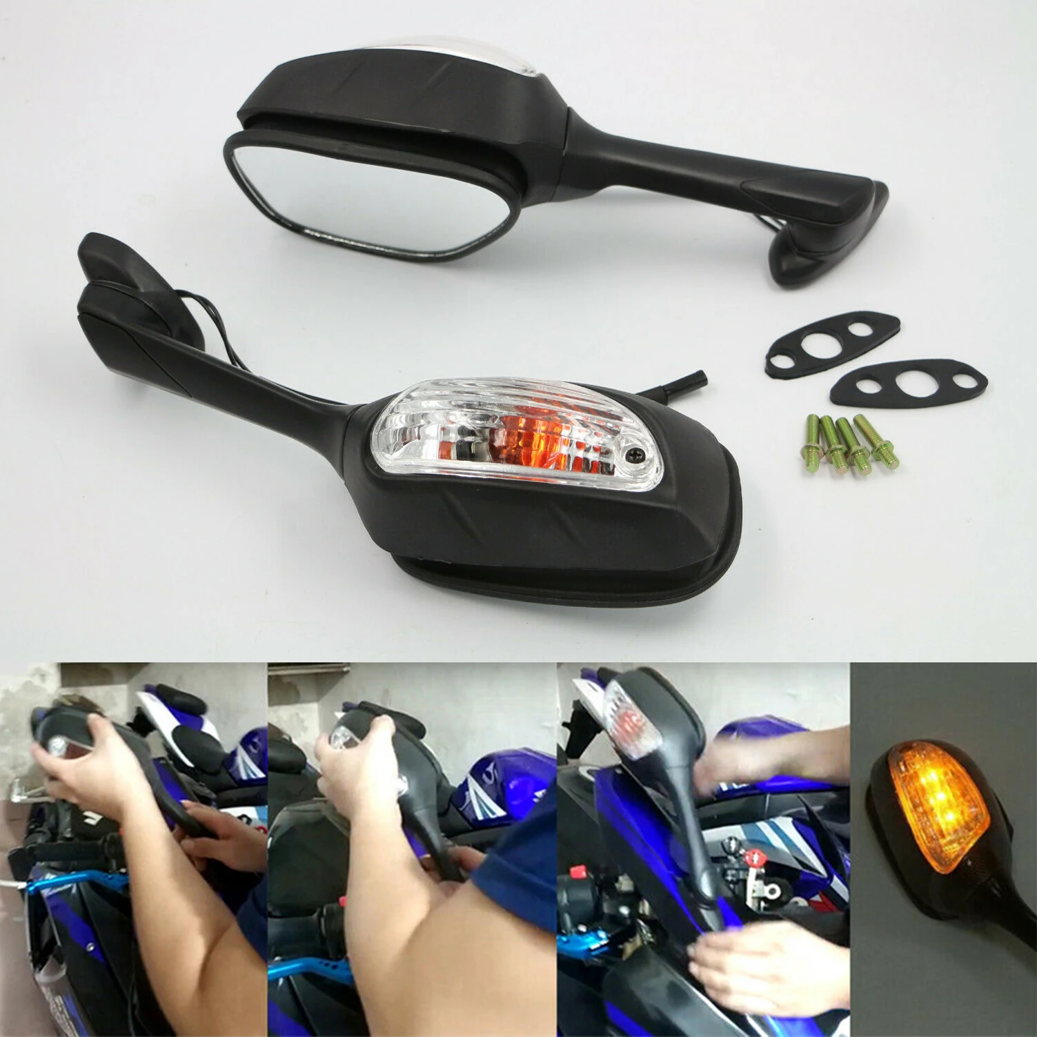 Mirror 左+右側リアビューミラーフィットスズキBキングGSX1300BK 2008 2009 Left Right Hand Rear  View Mirror Fit SUZUKI B KING GSX1300BK 2008