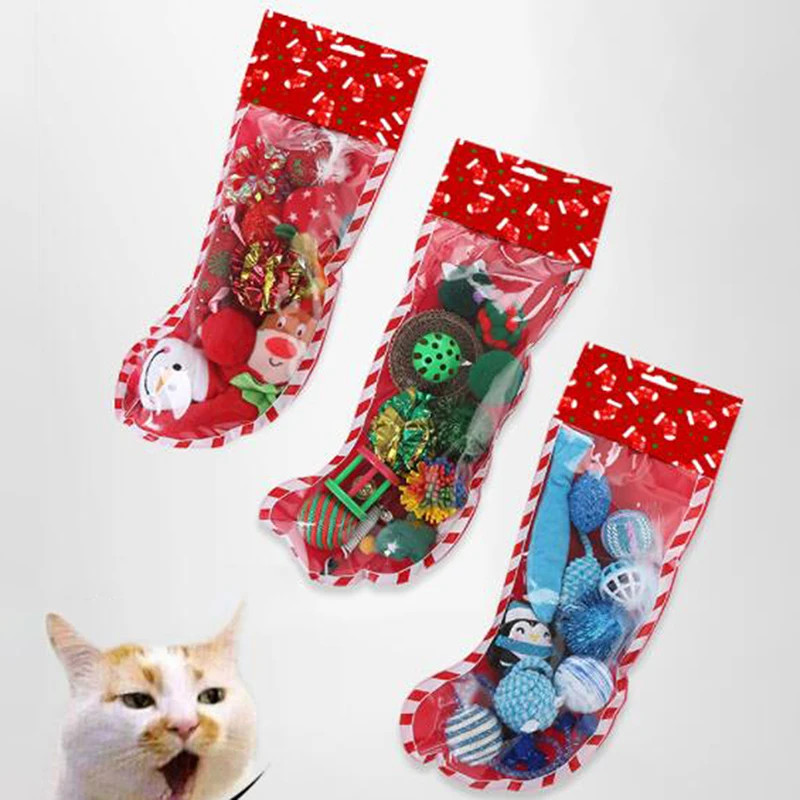 Sock Packing Pet Cat Toy Christmas Combination Set Mini Funny Playing Toys For Cats Colorful Plush 2021 New | Дом и сад