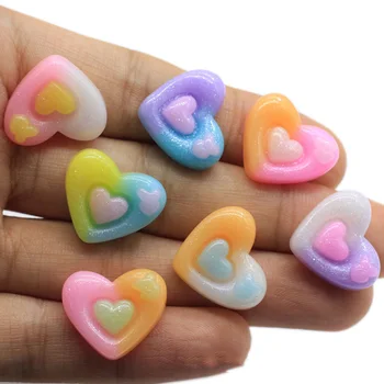

10Pc Resin Glitter Gradient Color Flat back Resin Cabochon Heart Shape Cabochons Embellishments for Scrapbooking DIY Accessories