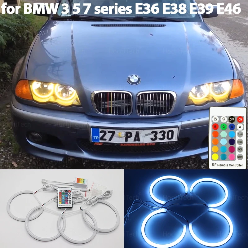 

131mmx4pcs Cotton RGB Angel Eyes Ring Kit 4D 16 Colors Flash for BMW 3 5 7 Series E36 E38 E39 E46 525i 528i 530i 540i 320i 325i