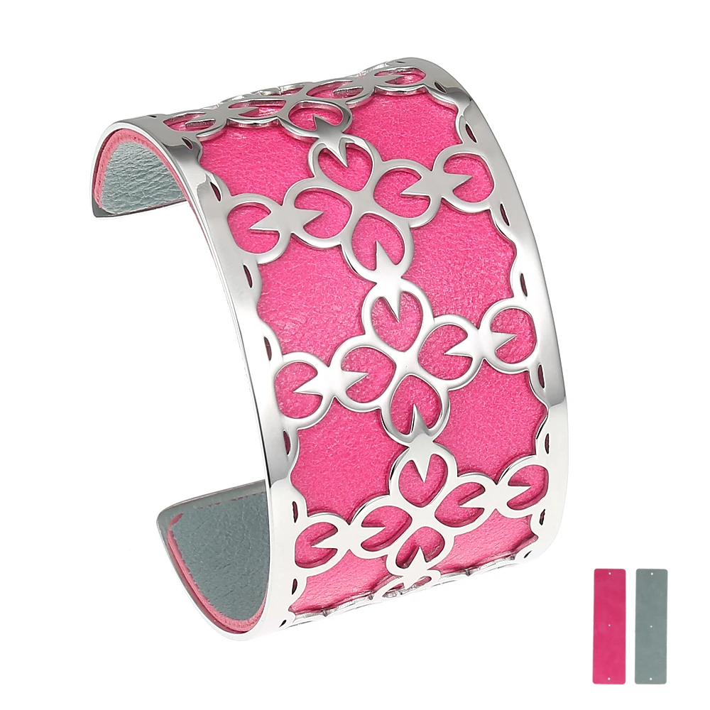 Yoiumit Cuff Bracelet Women Arm Stainless Steel Bracelets Bijoux Femme Manchette Reversible Leather Pulseiras