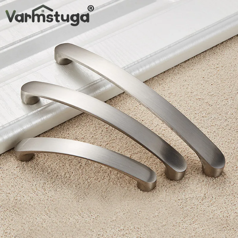 Furniture Handles VARMSTUGA Cabinet Handles Kitchen Door Handles Drawer Knobs Aluminum Alloy Wardrobe Door Brushed Modern Style