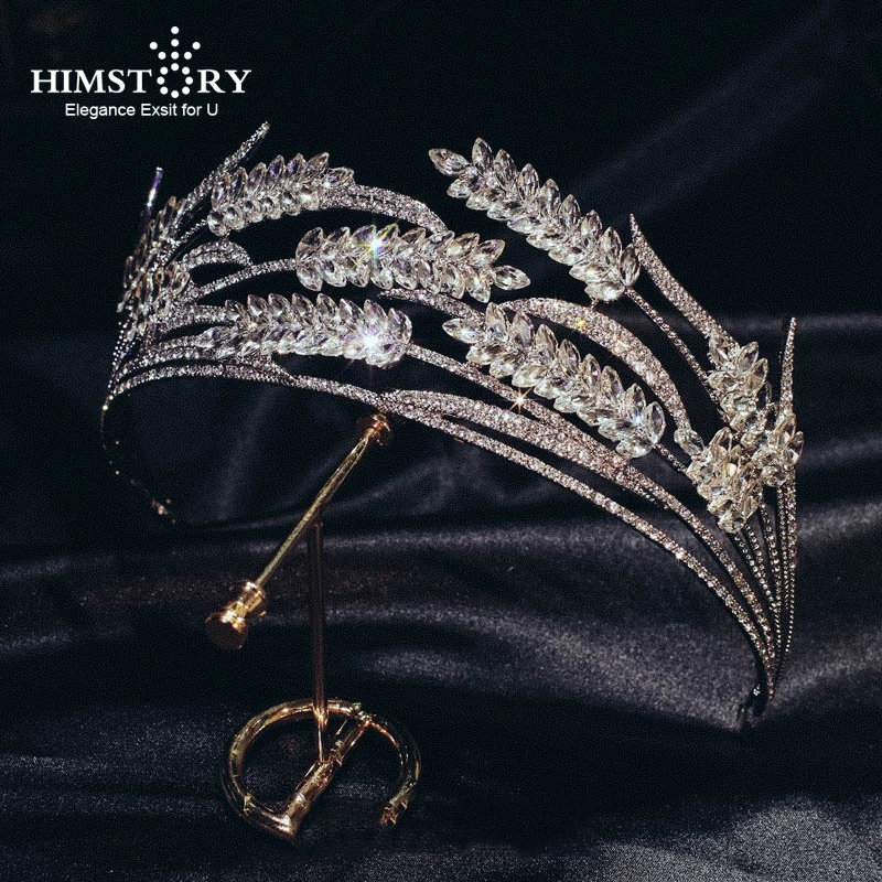 

HIMSTORY Gorgeous Crystal Bridal Tiara Crown Bride Headbands Women Girl Headpiece Prom Wheat Wedding Jewelry Accesory