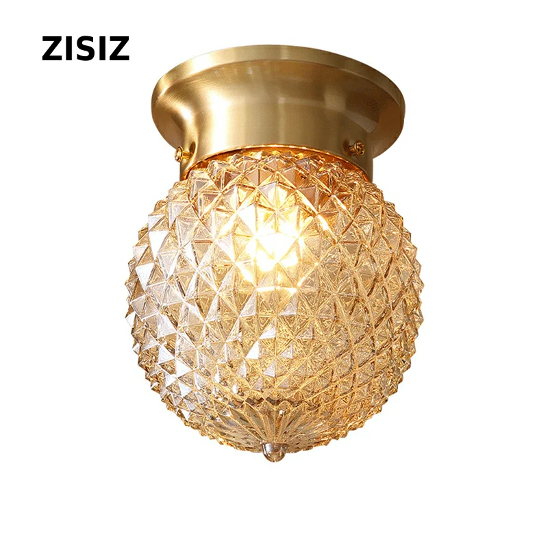 

European Copper Kitchen Aisle Corridor Ceiling LED Lamps American Balcony Bedroom Warehouse Round Hanging Light Fixtures