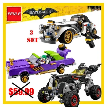 

Compatible with Lepinblock batman Movie 3Set 1297 Pcs Joker`s Lowrider Penguin Classic Robbin`s Car Building Blocks Bricks Toys