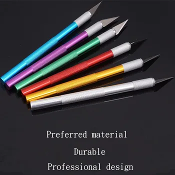 

6Pc/Set Leather Cutting Knife Pen Knife Aluminum Rod Carving Tool Graver Cutter Craft Leather Cut Metal Handle Replaceable Blade