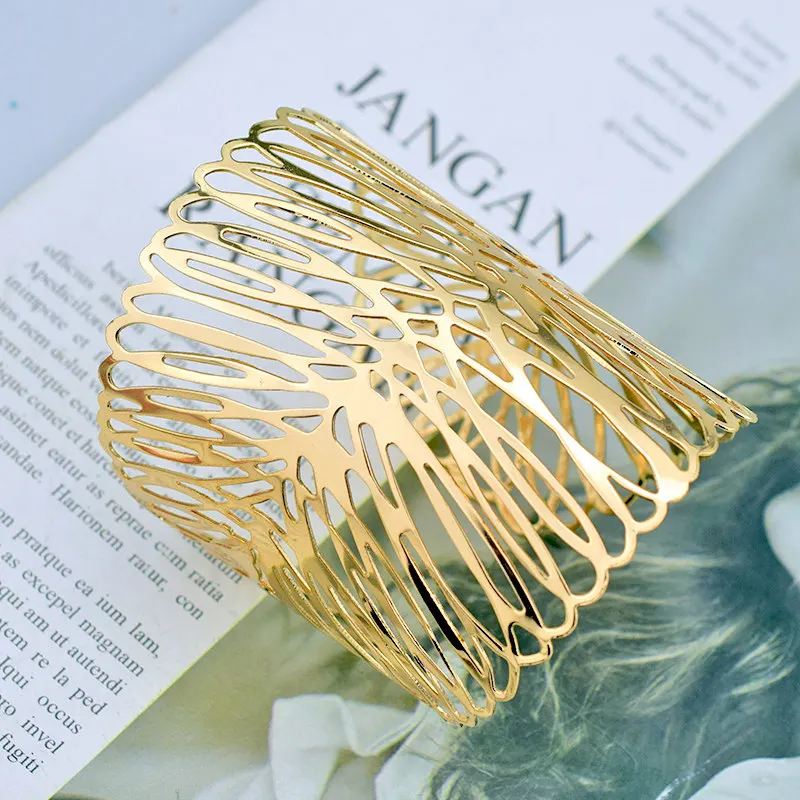 Bangle M 120 шт/лот открытый широкий золотой браслет для женщин манжета на руку браслеты металлические полые большие браслеты модные ювелирные аксессуары оптом - Окраска металла: Bangle M