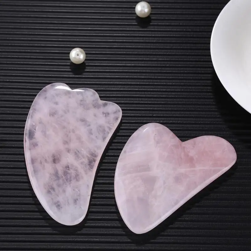 

2 PCS Natural Pink Rose Quartz Jade Scraper Gua Sha Powder Crystal Board Face Neck Back Body Therapy