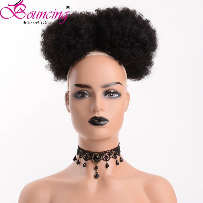 

Bouncing Afro Puff Curly Ponytail India Remy Hair Clip In Ponytails Drawstring Natural Black100% Human Hair Extension For Women