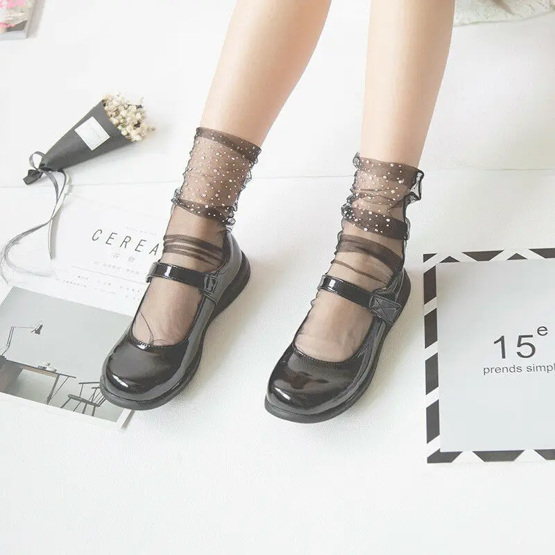 

Women Transparent Breathable Silver Beads Shiny Thin Elastic Mesh Ankle Socks