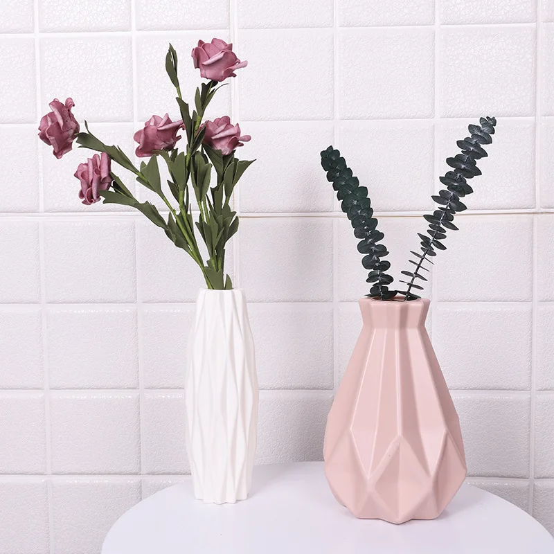 

Origami Plastic Vase White Imitation Ceramic Flower Pot Flower Basket Flower Vase Decoration Home Nordic Decoration