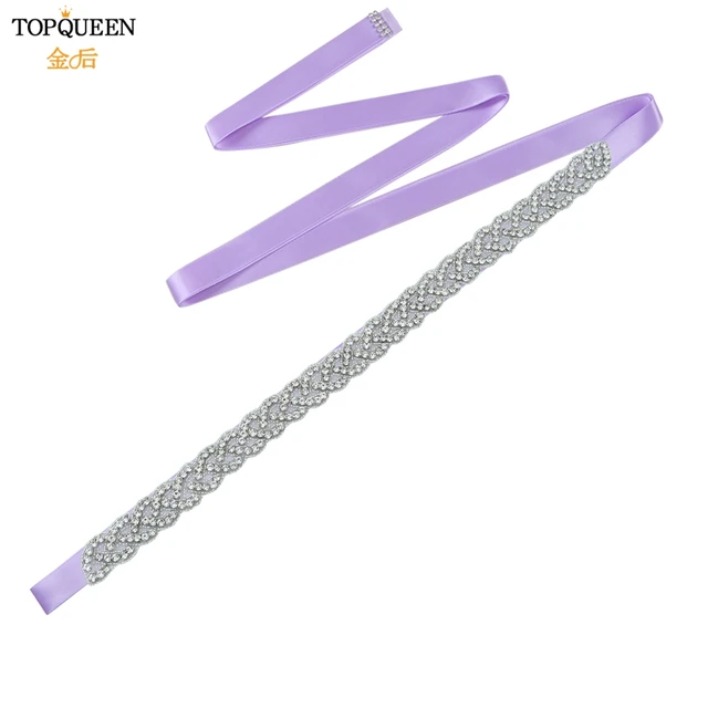 TOPQUEEN S216 Women's Rhinestones Belt Handmade Wedding Dresses Belt Marriage Bridal Ribbion Belts Wedding Bride Sash Party Belt lavender ribbon