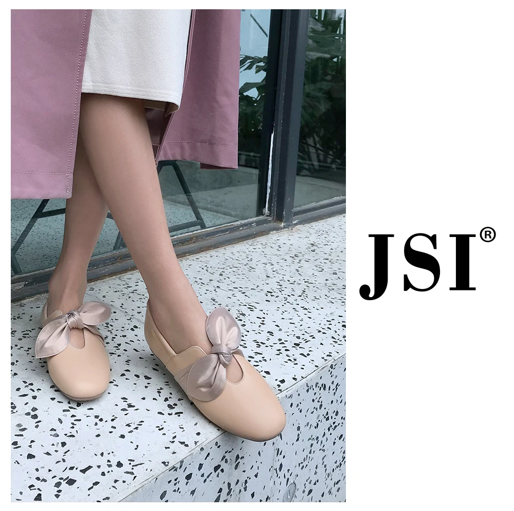 JSI/Женская обувь; женские туфли из овечьей кожи без застежки с круглым носком; Милые однотонные туфли на плоской подошве с бантиком-бабочкой; сезон весна-осень; классическая женская обувь на плоской подошве; jo329