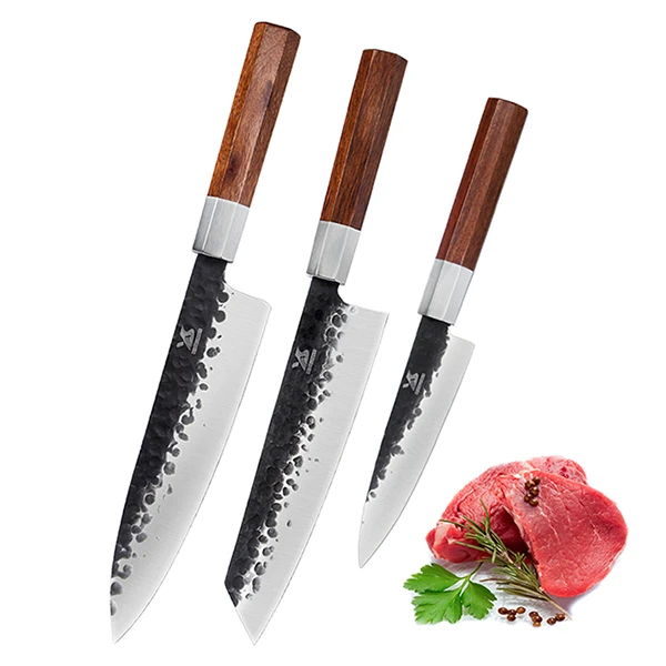 3 pcs knife set Набор кованых ножей BIGSUNNY, набор кухонных ножей с восьмиугольной ручкой, многоцелевой набор ножей для шеф-повара, нержавеющая сталь - Цвет: 3 pcs knife set