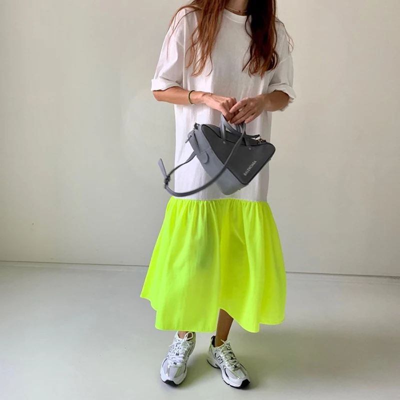 详情 (6).jpg TWOTWINSTYLE Elegant Patchwork Hit Color Dress Women O Neck Half Sleeve Oversize Casual Midi Dresses Female 2020 Summer Clothes