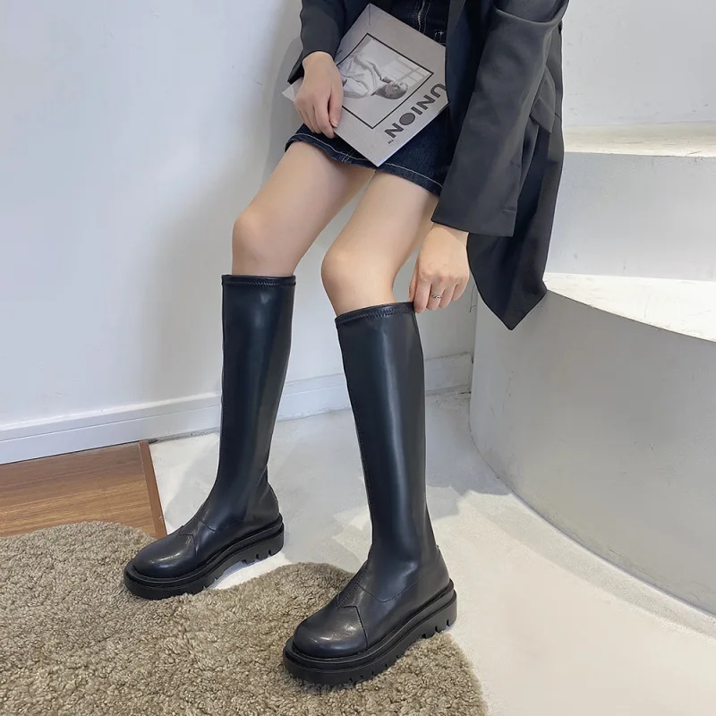 Botas de moto de caña alta para mujer, zapatos sexys de punta redonda,  fondo grueso, diseño de cuero suave, con cordones, nueva tendencia, 2021,  2021|Botas a media pantorrilla| - AliExpress
