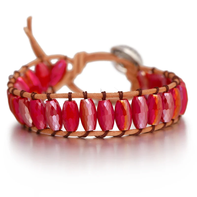 Chakra Bracelet Jewelry Handmade Multi Color Natural Stone Tube Beads Leather Wrap Bracelet Couples Bracelets Creative Gifts - Окраска металла: SL1662