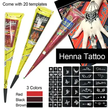 

Indian Henna Paste Temporary Tattoo Waterproof Body Paint Henna Art Cream Cone For Stencil Mehndi Body Art Black Brown 3 Colors