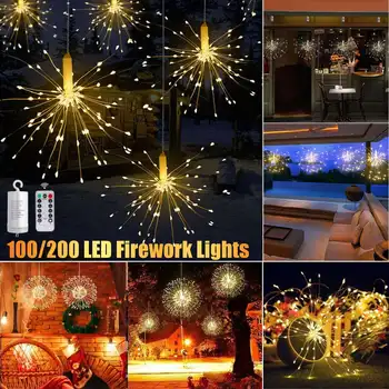 

100/200 LED Firework Lights 8 Mode String Fairy Lights with Remote Control Decor Outdoor Lighting Strings 2020