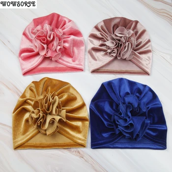 

New Velvet Baby Hat Baby Photography Props Cap Girls Autumn Winter Elastic Infant Folds Beanie Turban Hat Baby Accessories