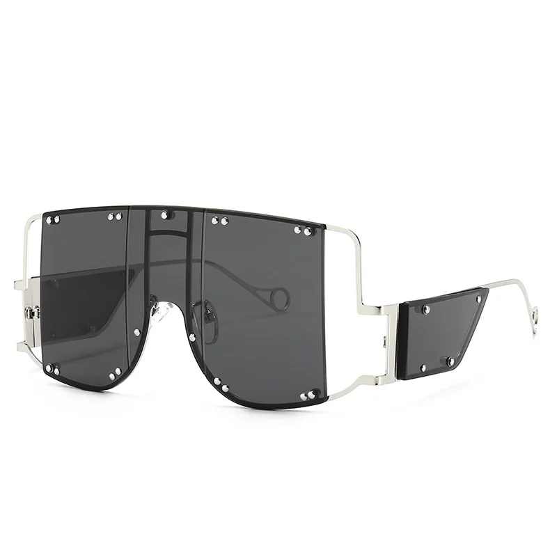 OEC CPO новые модные солнцезащитные очки женские брендовые негабаритные металлические заклепки мужские солнцезащитные очки уникальные модные очки Женские Унисекс UV400 O269 - Цвет линз: Silver-Black