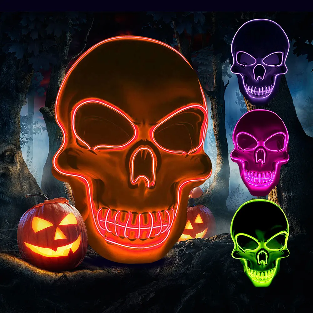 20 цветов Хэллоуин светодиодный DJ маска вечерние светящиеся маски Светящиеся в темноте страшные Маскарадные Маски фестиваль череп тушь для ресниц маски с подсветкой