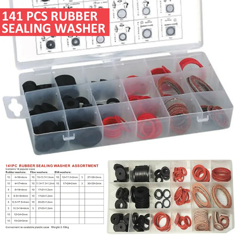 18 Different Assorted Sizes 141PC Faucet Washer Assortment Kit 