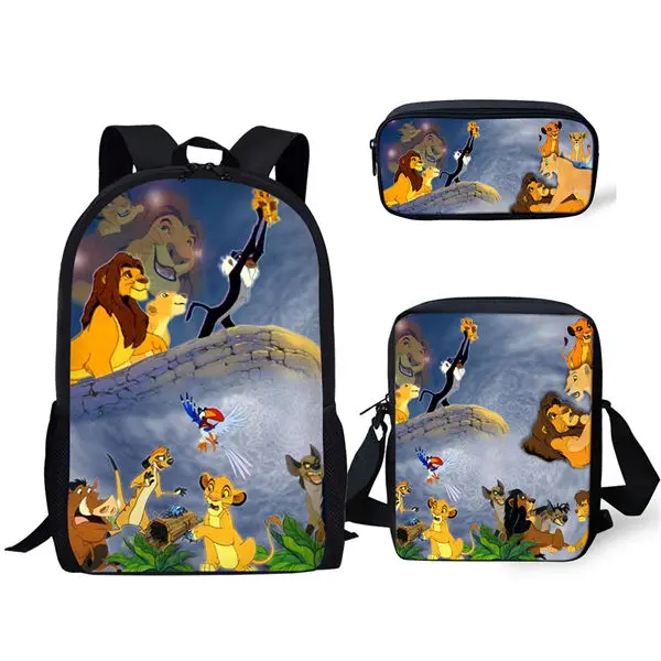HaoYun Детский Школьный Рюкзак Kawaii The Lion King школьные сумки с рисунком героев мультфильмов, маленькие животные, комплект из 3 предметов, школьные сумки - Цвет: CDWX2814CEK
