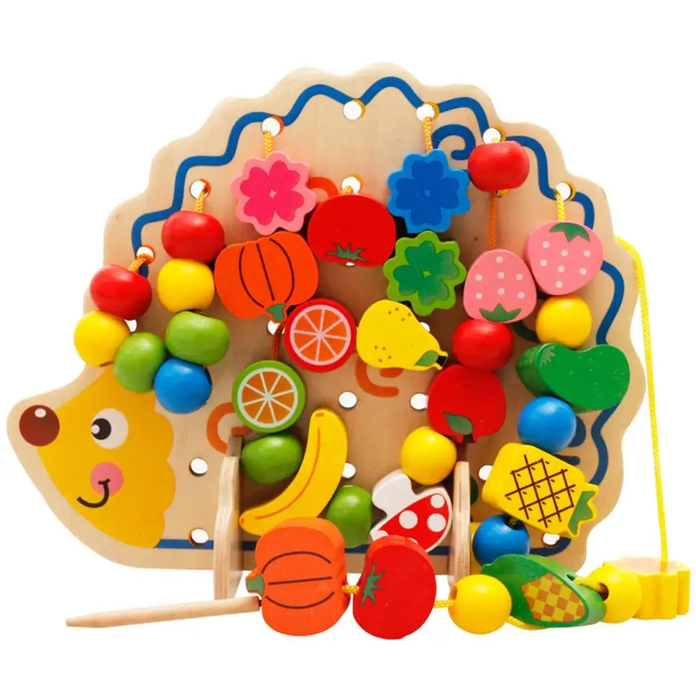 Kids Stringing Beads Toy Lacing Game Wooden Hedgehog Fruits Vegetables Intelligent Educational | Игрушки и хобби