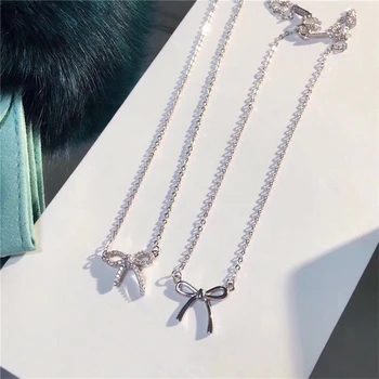 

100% Real 925 Sterling Silve Sweet Bowknot Charms Choker Necklace For Women Simple Fashion Silve r Hot Brand Jewelry Gifts