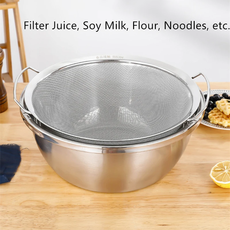 Description Picture 3 of itemStainless Steel Flour Sieve with Double Handle Food Filter Juice Strainer Noodle Drainer Skimmer Kitchen Cooking Utensil