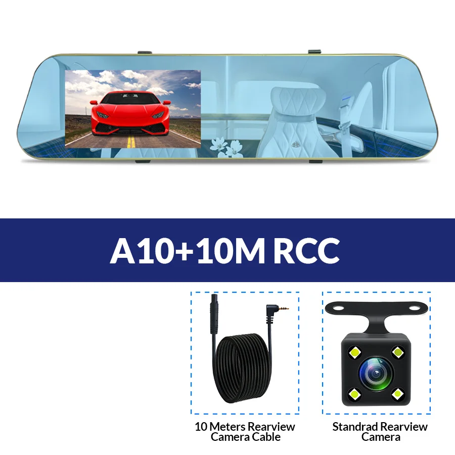 E-ACE A10, хит, Full HD 1080 P, Автомобильный видеорегистратор, камера, авто, 4,3 дюймов, зеркало заднего вида, цифровой видеорегистратор, двойной объектив, Регистрационная видеокамера - Название цвета: A10-10M RCC