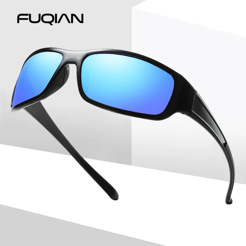 

FUQIAN Brand Popular Sports Men Sunglasses Vintage Square Plastic Polarized Sun Glasses Mirror Coating Eyewear Goggle