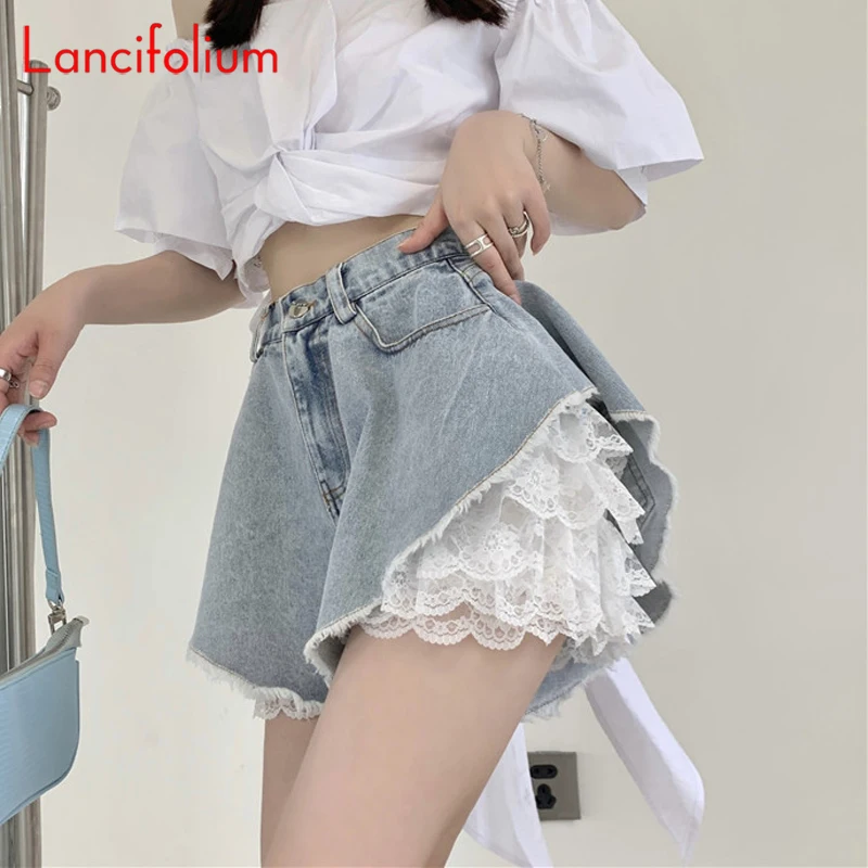 

Casual Denim Shorts Summer Women Sexy Korean Fashion Harajuku Distressed Wide Leg High Waist Streetwear Hot Booty Jean Shorts