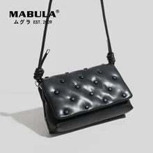 

MABULA Vintage Leather Tote Handbags for Women Branded Stylish Square Flap Crossbody Bag Casual Satchels Phone Purses